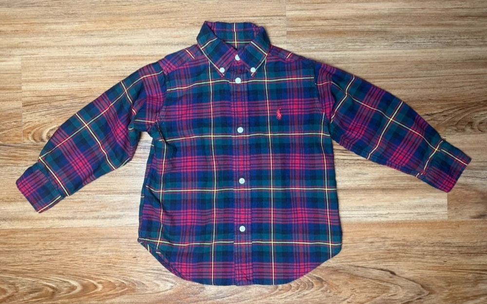 Ralph Lauren Shirt Button Down Red Plaid 100% Cotton Toddler Size 2T